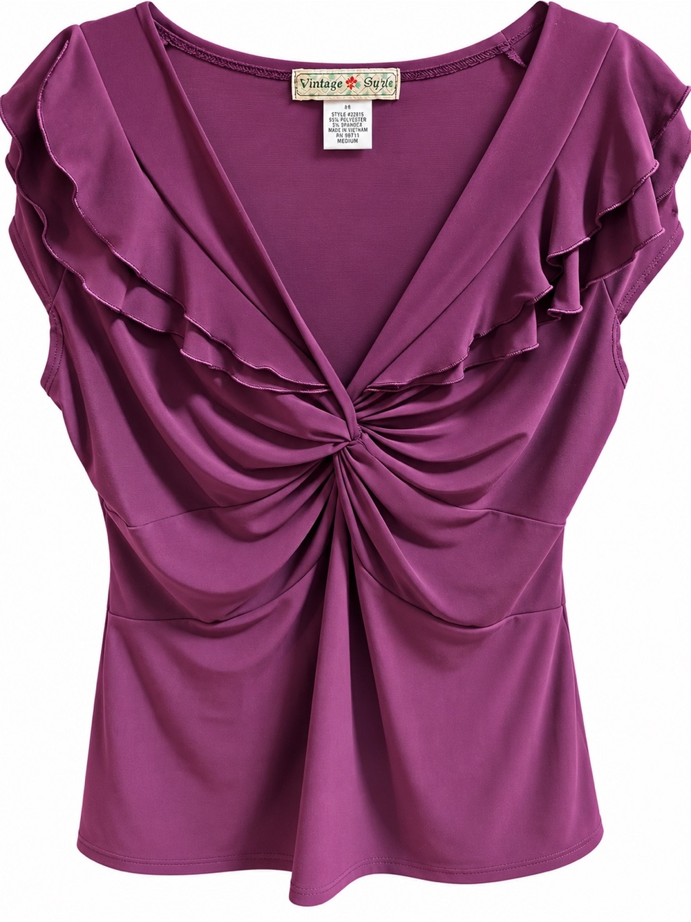Vintage Suzie Purple Ruffle Twist Front Top Blouse Size Medium Y2K